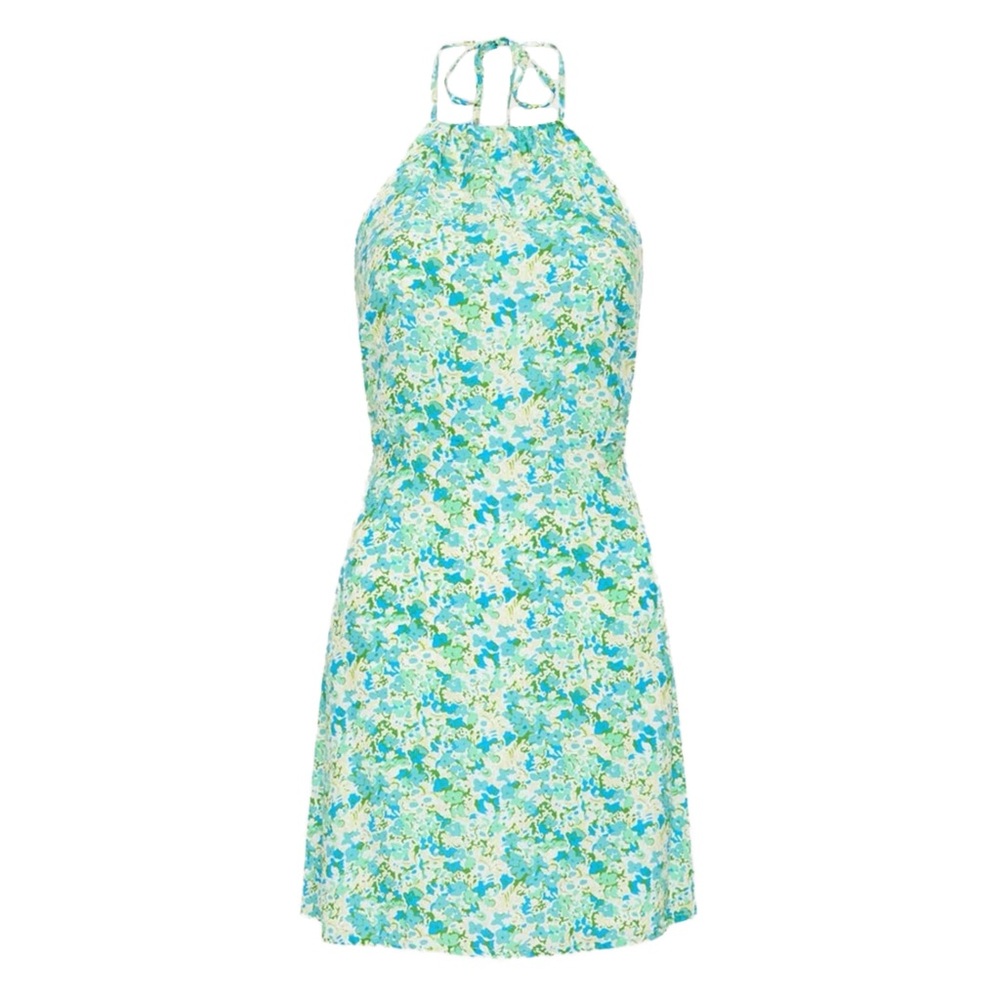 Faithfull the Brand- Blue and Green Floral Mini Halter Dress- 10